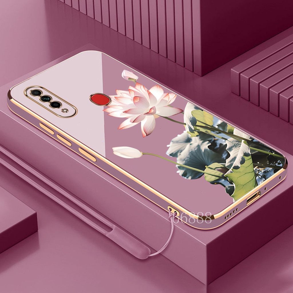 Free Lanyard case สําหรับ OPPO A31 2020 เคสโทรศัพท์ TPU ลายดอกบัวล่าสุดกันกระแทก Soft case