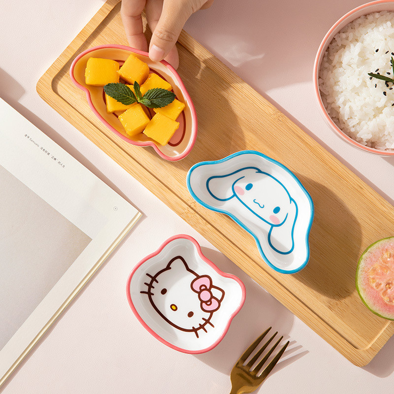 [Sanrio][Hello Kitty]จานจิ้มซีอิ๊วเซรามิกและซอสน้ำส้มสายชู[HK]
