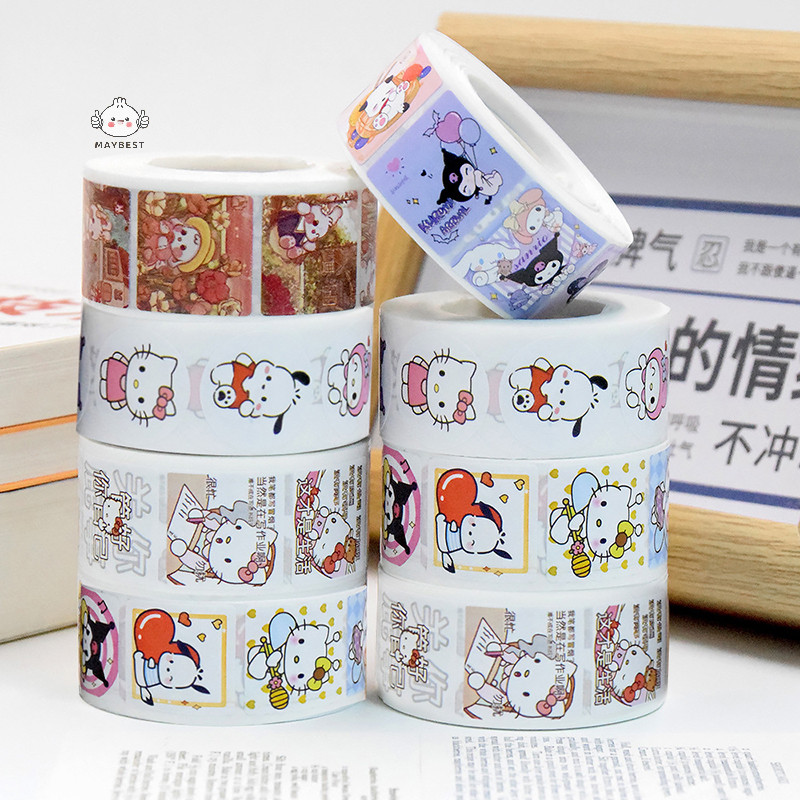 {maybest} 500 ชิ้น/ม้วนการ์ตูน Sanrio สติกเกอร์ Hello Kitty Kuromi Melody บัญชีมือ Decals ถุงของขวัญปิดผนึกสติกเกอร์เบเกอรี่ป้าย {TH}
