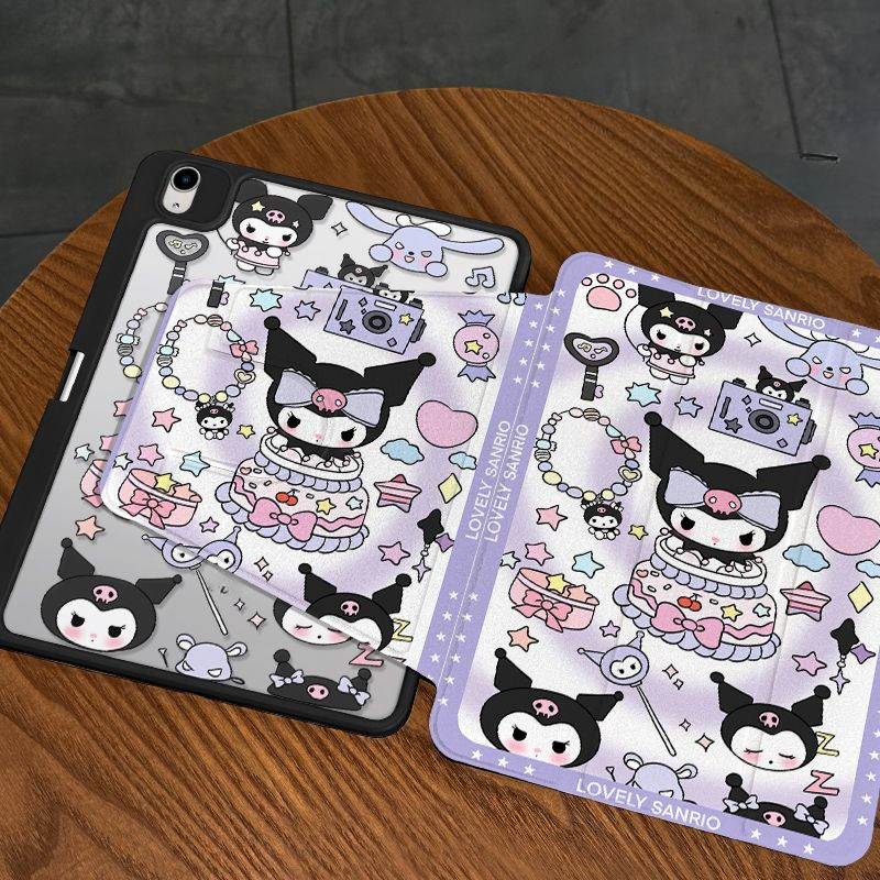 360 ° Rotation อะคริลิค iPad สําหรับ iPad Air4 Air5 10.9 gen9 gen8 gen7 2020/2021 Pro11 สีม่วง Kuromi Graffiti พร้อมผู้ถือปากกา iPad กรณี