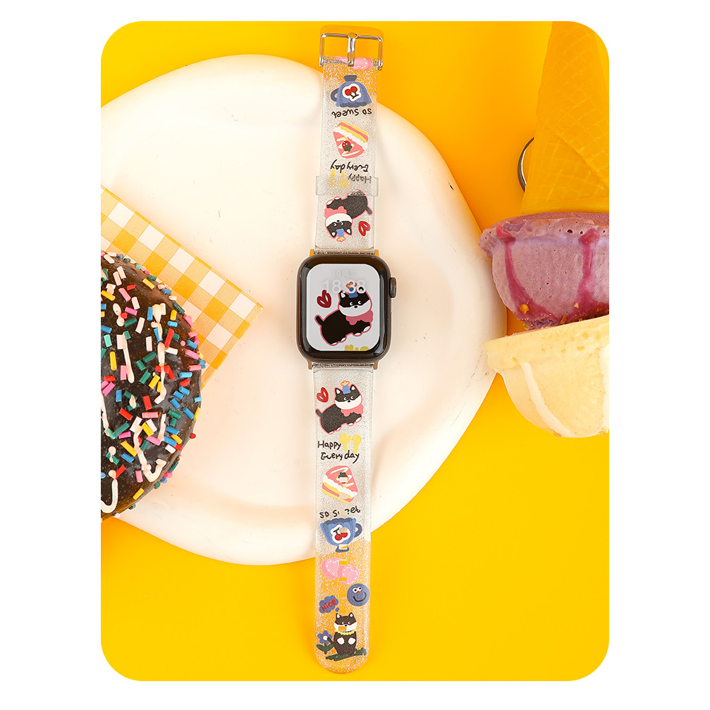 Iwatch9 [สายนาฬิกา] เหมาะสําหรับ applewatch8 Cartoon Cat s7 Transparent se Female Strap 654th Genera