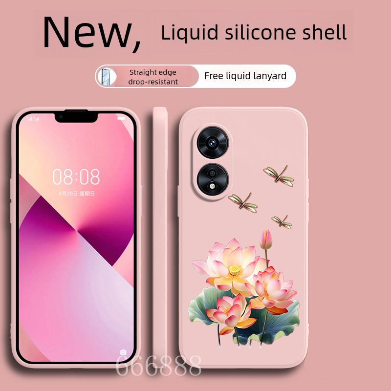 Gift lanyard case สําหรับ OPPO A17 A17K A97 5G A38 A18 a60 เคสโทรศัพท์ใหม่รูปแบบดอกบัวกันกระแทก soft