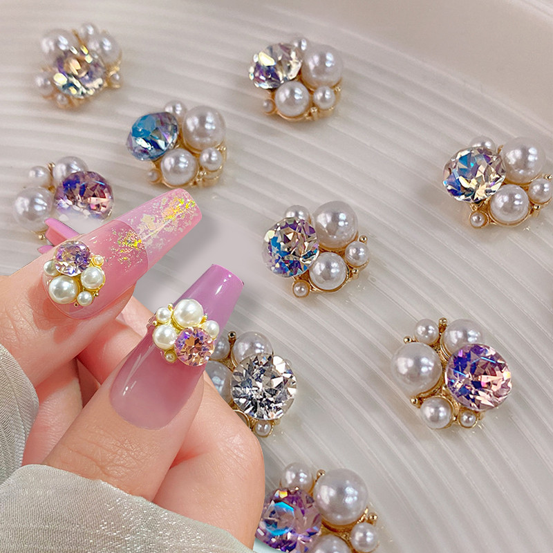 Ur SUGAR 5 ชิ้น Pearl Pile เจาะเครื่องประดับตกแต่งเล็บ DIY วัสดุเล็บ