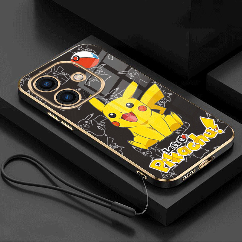 Realme Note 60 note60 50 เคสโทรศัพท์แบบนุ่มปิกาจูตลกการ์ตูนน่ารักขอบสี่เหลี่ยมฝาครอบชุบ
