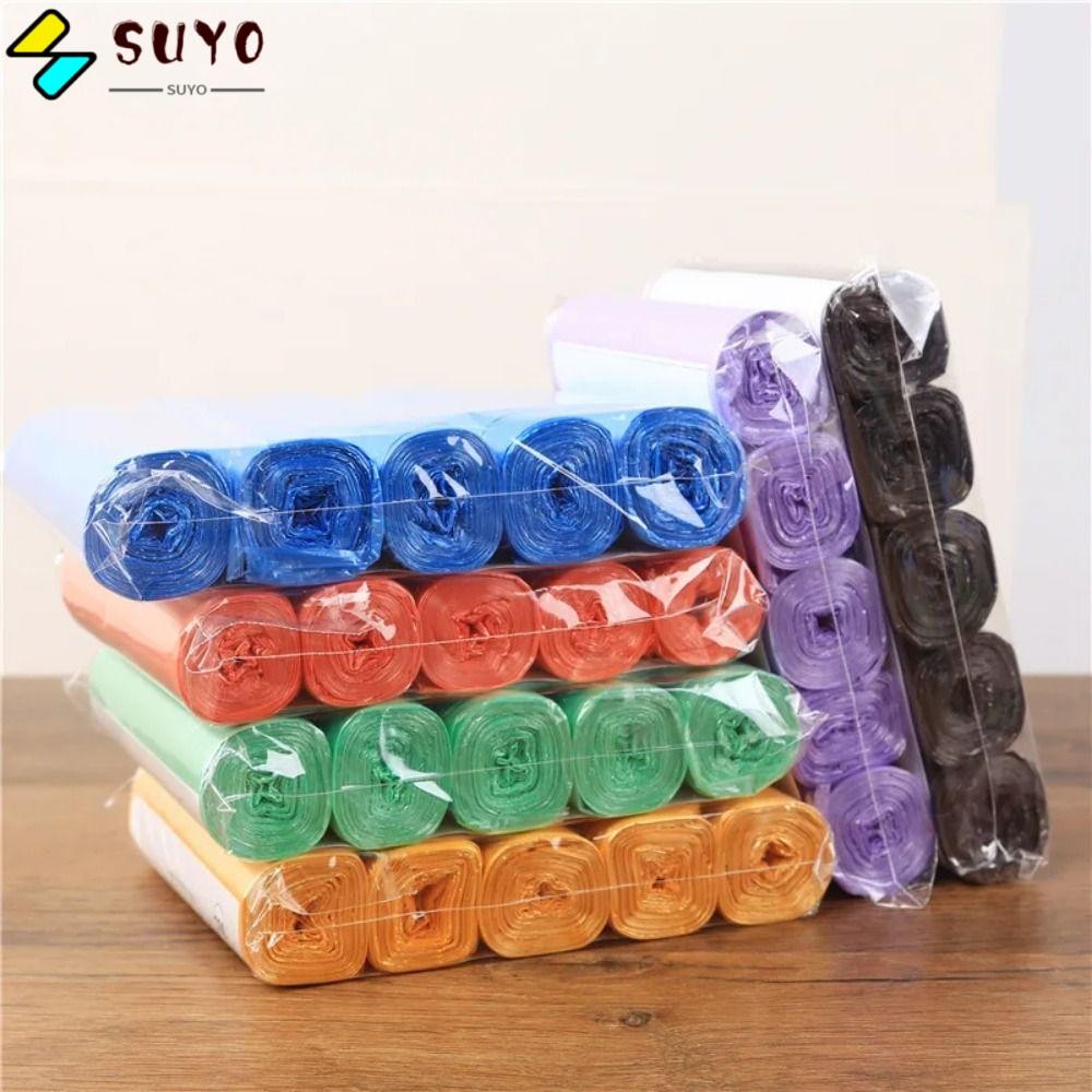Suyo 5ม้วนถุงขยะแบบใช้แล้วทิ้ง,45*50ซม.ที่เก็บแตกถุงขยะ,ทนทานข้นทําความสะอาดในครัวเรือนถุงขยะห้องครัวห้องนอนห้องนั่งเล่น