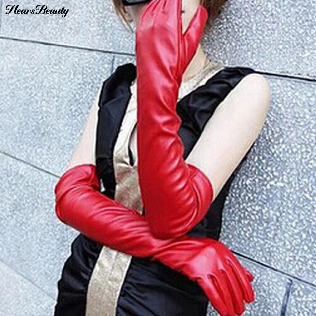 Hea-gloves ถุงมือแขนยาวหนังเทียมกันลมแบบเต็มนิ้วสําหรับช้อปปิ้ง