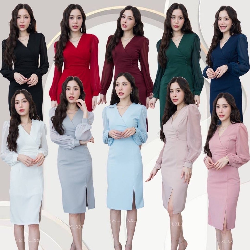 ชุดไปงานแต่ง ชุดไปงาน แต่งงาน ชุดไปงานแต่ง T185 เดรสสั้น แขนยาว ชุดออกงาน งานแต่งงาน งานกลางวัน งานกลางคืน Wedding Dress