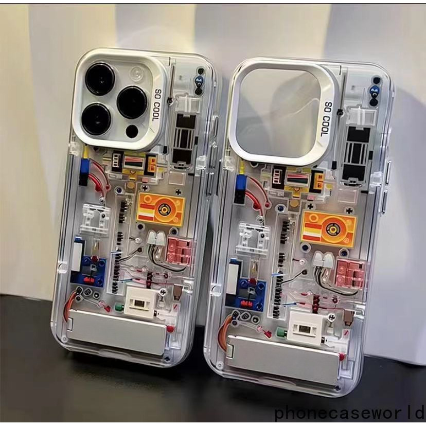 เหมาะสำหรับiPhone11 12 13 14 15Pro Promax XSMAX 7 8P Xr รูปแบบภายในวงจรกลไกที่สร้างสรรค์ เคสโทรศัพท์สีเงินฝ้า