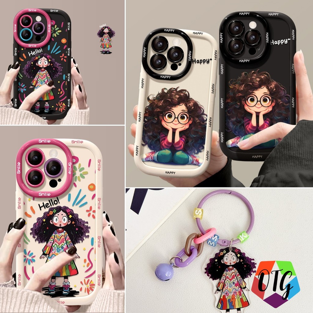 เคสสวยๆ for iphone 11 15 16 12 13 14 pro max 8 7 plus XR สาวน่ารัก การ์ตูนกราฟฟิตี้ เคสโทรศัพท์ทรงกลม อ่อนนุ่ม สายคล้อง