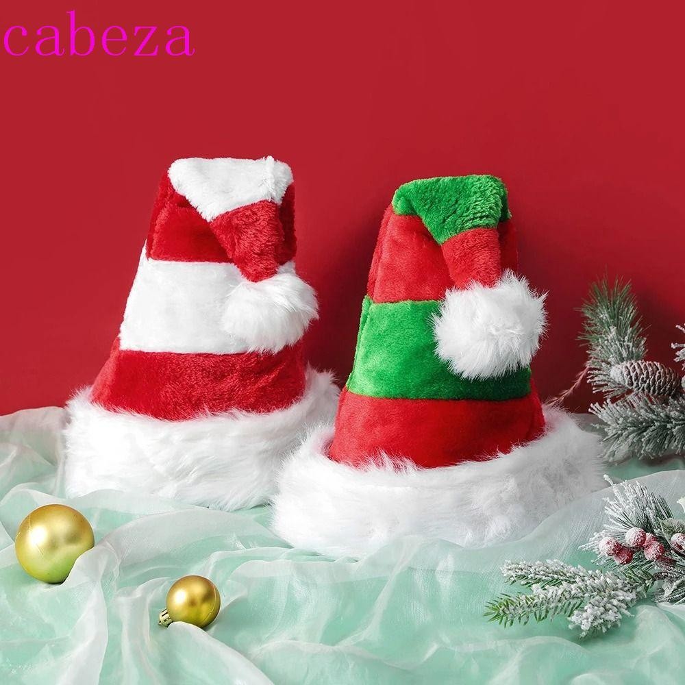 Cabeza ลาย Splicing หมวกคริสต์มาส, Thicken Plush Santa หมวก,ตกแต่งคริสต์มาสตลกปุยนุ่มหมวกฤดูหนาวของขวัญ