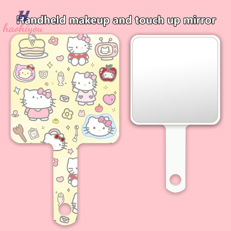 SANRIO <haohiyou>แบบพกพาSanrio Hello Kitty Kawaiiการ์ตูนกระจกแต่งหน้ามือถือTravel Clearnessเครื่องมือความงามของขวัญสําหรับสาวNice