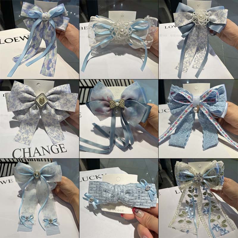 49 รูปแบบvintage ผู้หญิง Blue Bow Hairclip สาวลูกไม้ Bowknot ริบบิ้นผม Pins เครื่องประดับผม