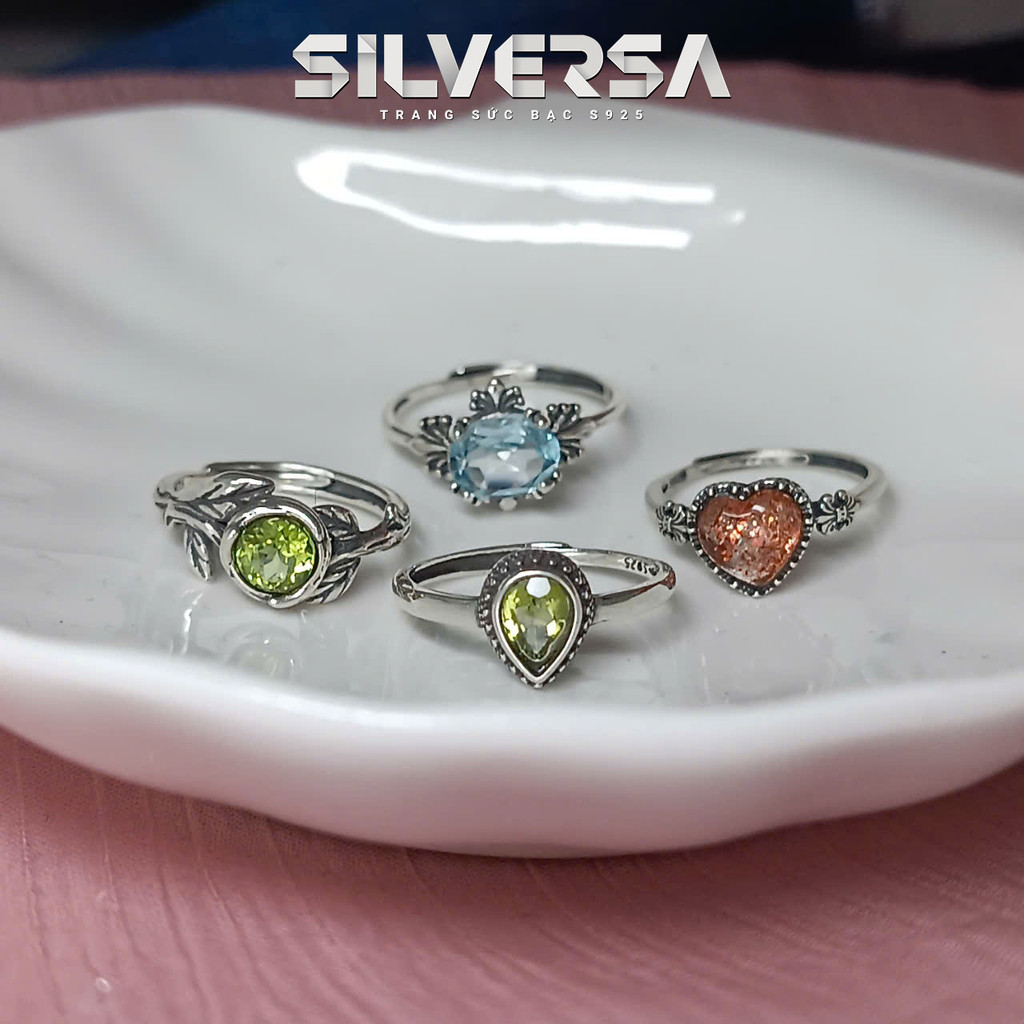 PAREDOT SILVERSA แหวนเงิน 925, สีเขียว Lapis lazuli แหวนฮวงจุ้ยเข้ากันได้กับองค์ประกอบไม้และไฟ