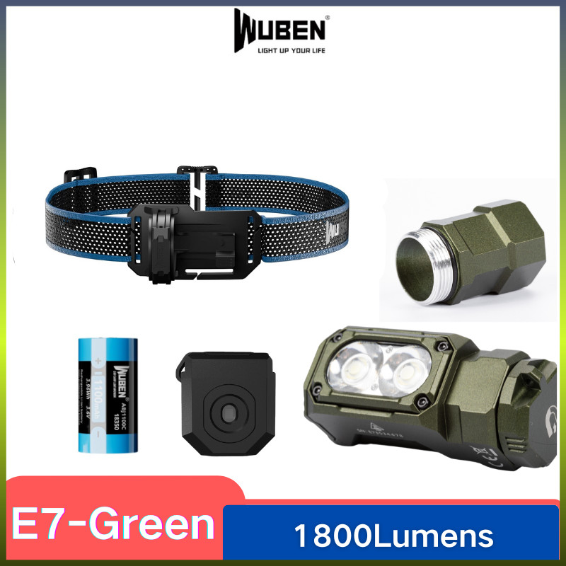 Wuben E7 TYPE-C ไฟหน้าแบบหมุนเวียน 1800 ลูเมน ไฟฉายแบบพกพาน้ําหนักเบา (Army Green-6500K)