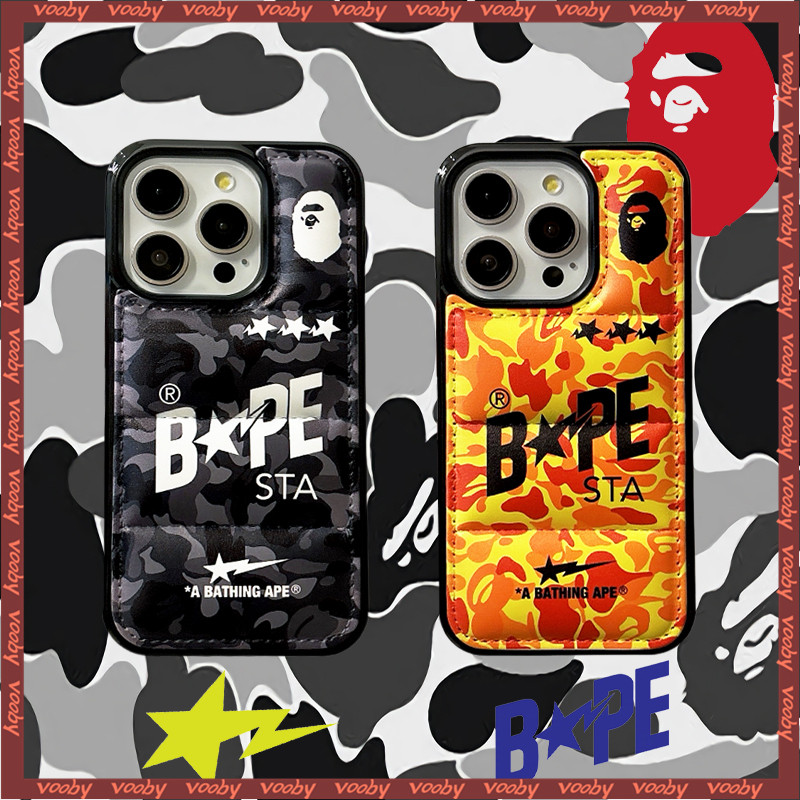A Bathing Ape STA สีดําพราง BAPE Down แจ็คเก็ตเคสโทรศัพท์เหมาะสําหรับ IPhone16 16Pro 16ProMax 15 15P 15PM 14 14P 13 13P 13PM 12 12Pro 12PM 11 11Pro 11PM X XR 8 7 xsmax