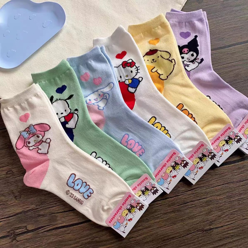 SANRIO เกาหลีการ์ตูน ซานริโอ ถุงเท้าหญิง อิน น่ารักที่มีสีสันของขวัญนักเรียน