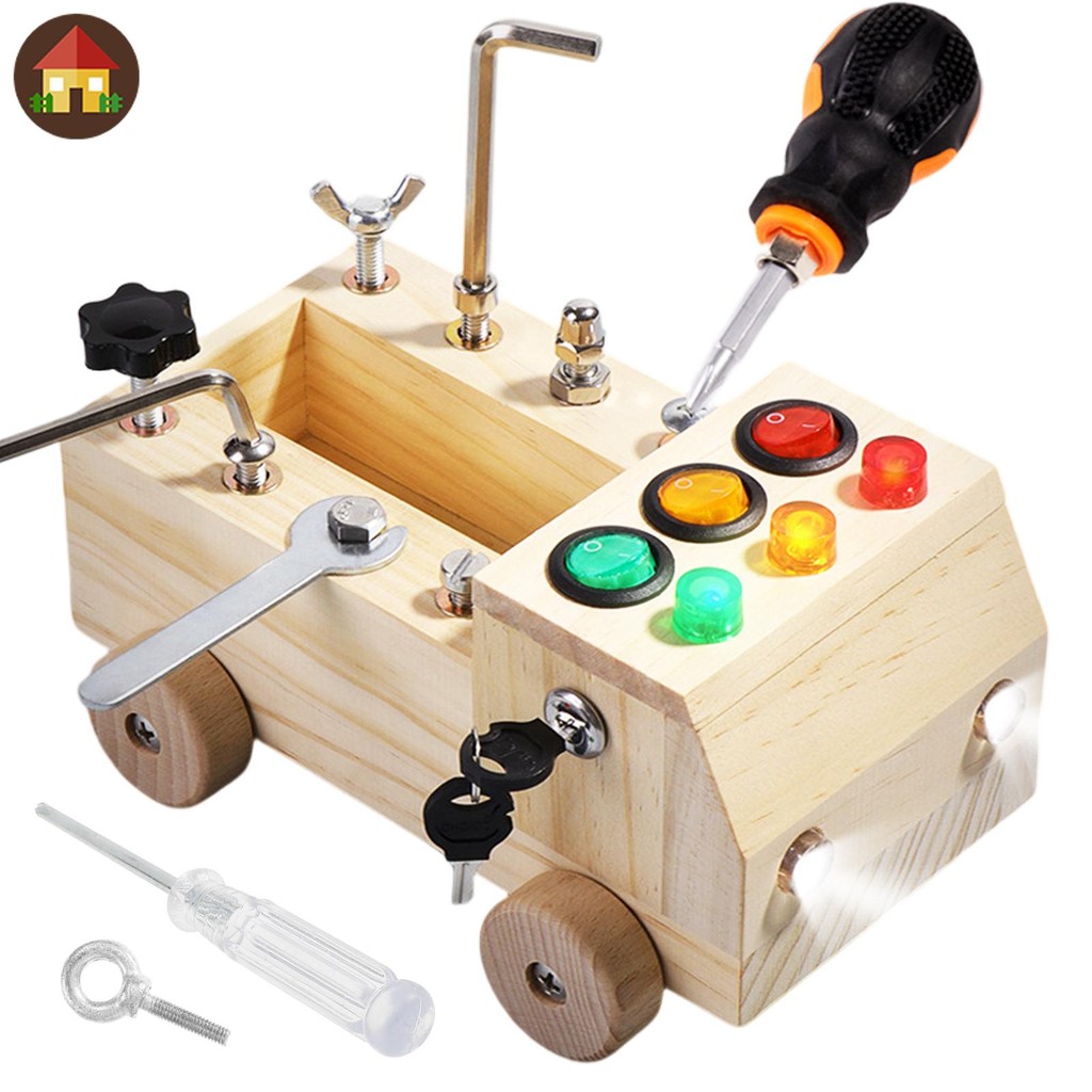 Montessori Busy Board LED สวิตช์ไฟ Busy Board ไม้ Sensory ของเล่นแบบพกพาไขควง Busy Board สําหรับเด็ก