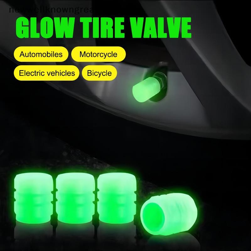 Newwellknowngreat ใหม่ Luminous รถยางวาล์วหมวกล้อ Tyre Rim Stem ครอบคลุมกันฝุ่นกันน้ําสําหรับ Auto รถจักรยานยนต์จักรยาน Glow In The Dark CAD