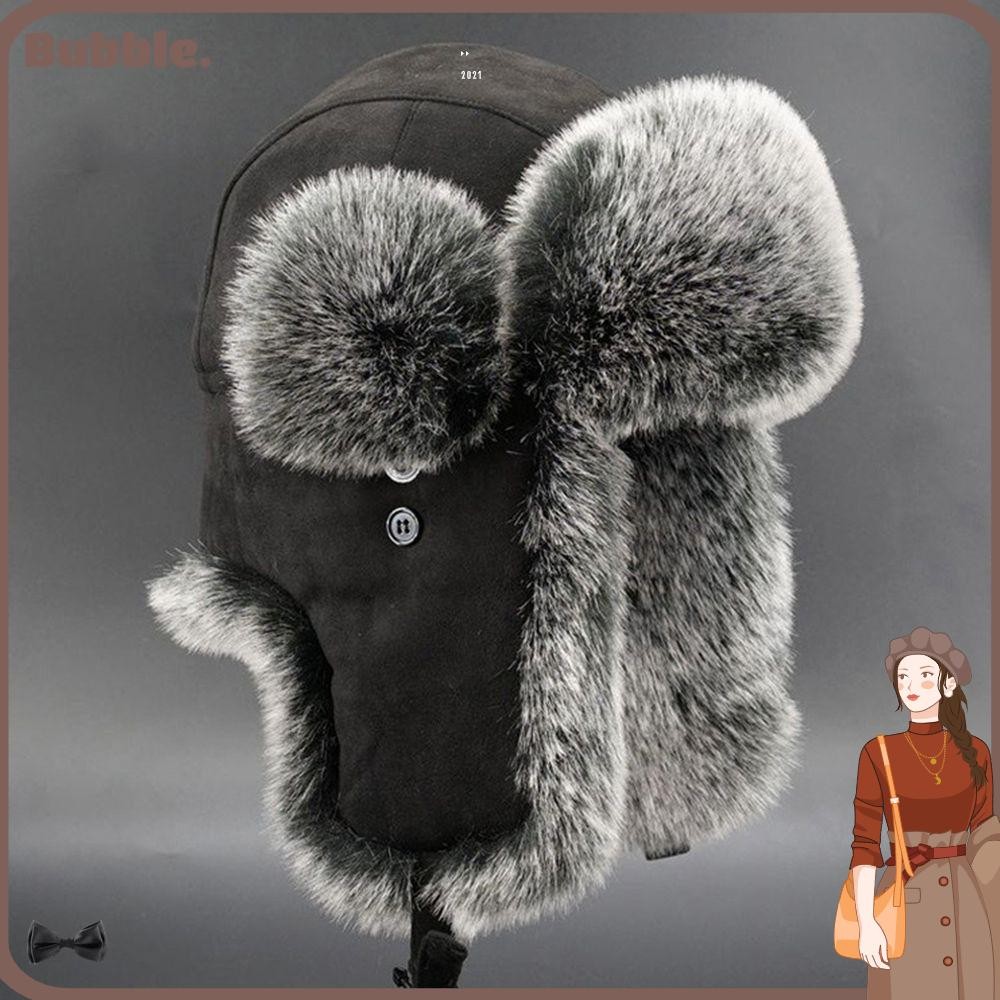 Bubble Faux Fur Earflap Suede Leather รัสเซีย Cossack Ushanka Bomber Hats