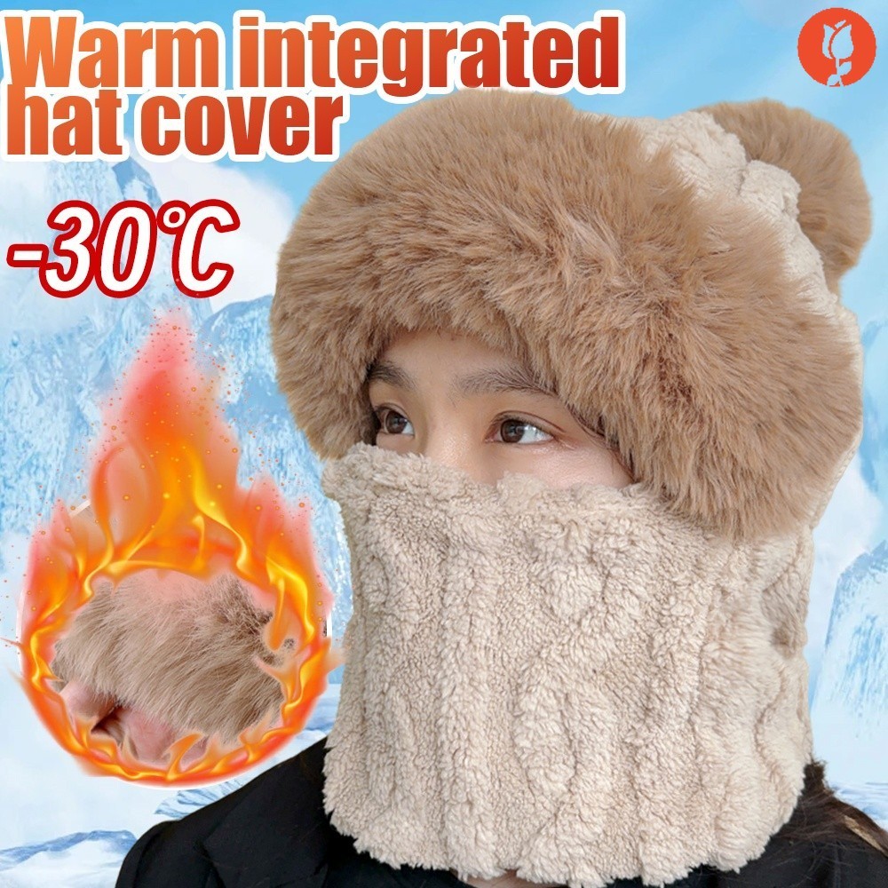 Creative All-In-One ผ้าพันคอหมวก-ฤดูหนาว Thicken Plush หมวกป้องกันหู-หลายสีตัวเลือก Super Soft ขี่จักรยานกลางแจ้ง Warm Beanies
