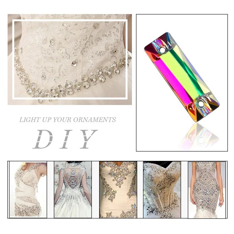 คริสตัลหรูหรา 5A แก้ว Rhinestone เย็บหินสี่เหลี่ยมผืนผ้า Flatback Strass เย็บบน Rhinestone สําหรับเสื้อผ้า ราคา ถูกที่สุด ดีลบีเคเค แกลเลอรีภาพที่ 6