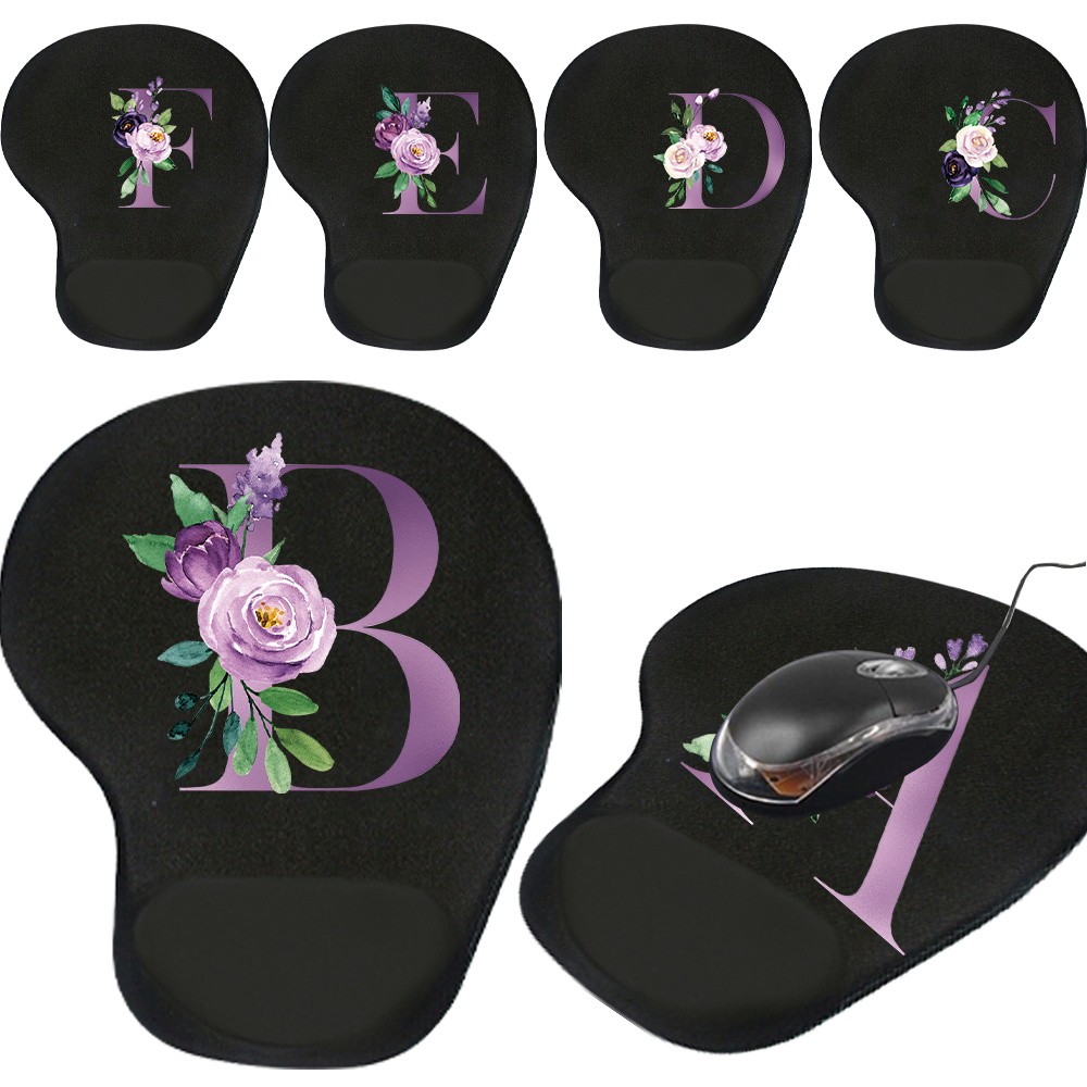 ยามข้อมือแผ่นรองเมาส์แผ่นรองโต๊ะสํานักงานหน่วยความจํานุ่มผ้าฝ้ายรีบาวด์ชุดตัวอักษรสีม่วงแสงอัลตร้าอุปกรณ์เสริมเกมเมอร์