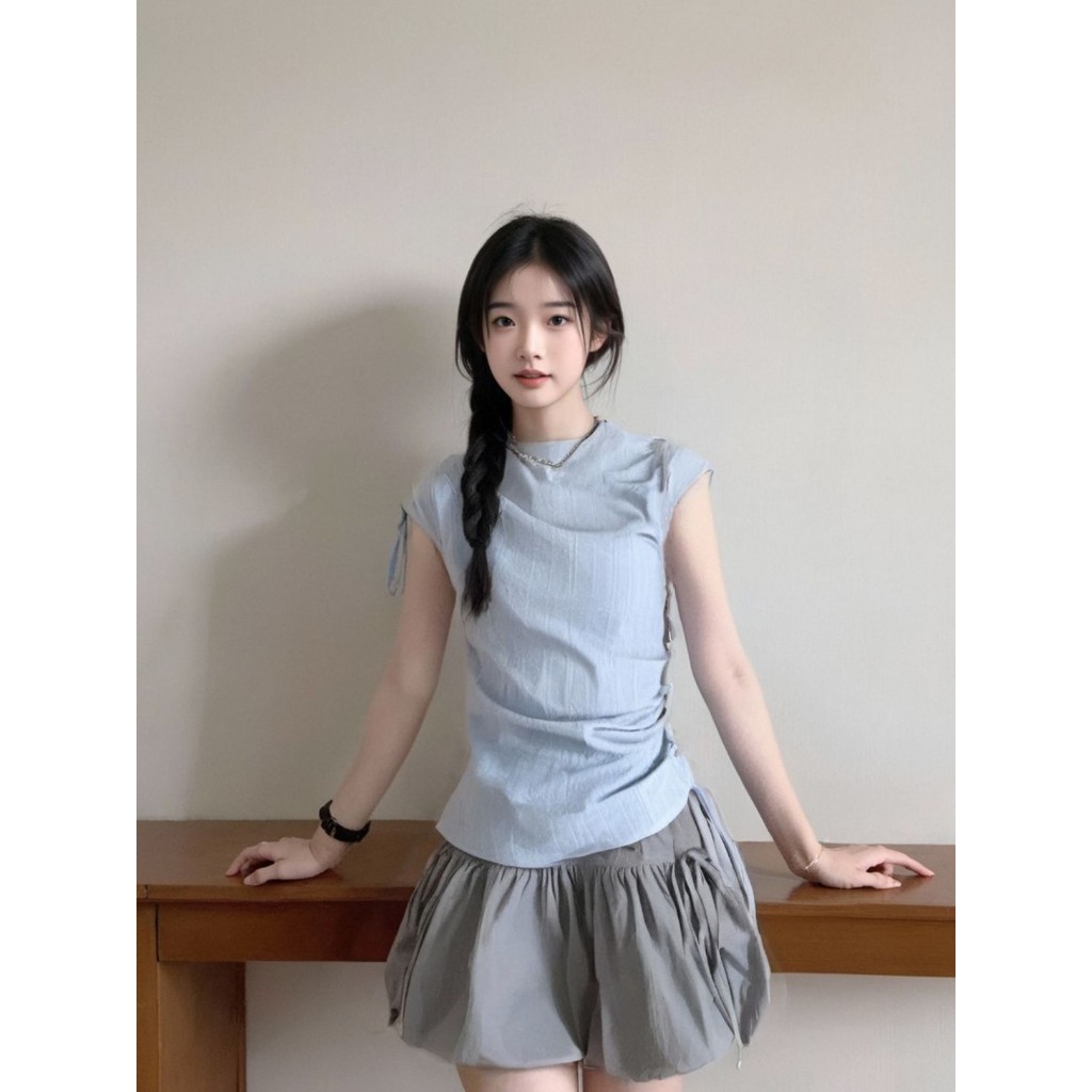 Micki-เสื้อเชิ้ต แขนกุด สีทึบ สไตล์เก๋ไก๋ แบบเกาหลี แฟชั่นเวอร์ชั่นเกาหลี - รูปที่ 5