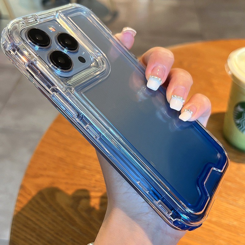 3 IN 1 Gradient เกราะโปร่งใสเคสโทรศัพท์สําหรับ iPhone 16 15 14 13 12 11 Pro Max 16 Plus ถุงลมนิรภัยกันกระแทกอะคริลิคปกแข็ง