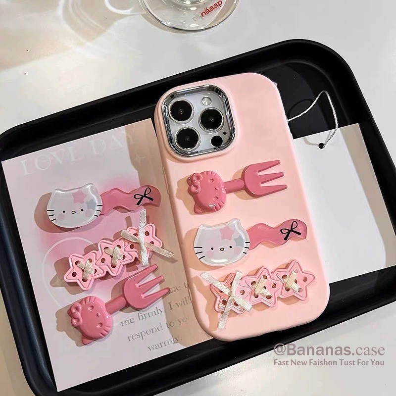 Iphone 16 15 14 13 12 11 Pro Max X Xr Xs Max 7 8 Plus SE2020 เคสโทรศัพท์ 3D DIY น่ารักสีชมพู Star Cat + Stand + Lanyard ปกอ่อน