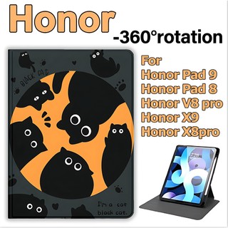 เคสฝาพับ หมุนได้ 360° Honor Pad 9 12.1นิ้ว / ออเนอร์ แพด X9 11.5นิ้ว ผู้ถือปากกาด้านขวา Honor Case For Honor Pad 8 / Honor Pad V8Pro /Pad X8Pro Black kitten เคส Honor