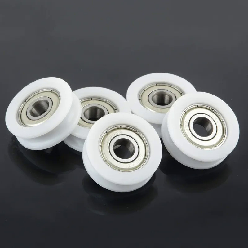 4pc  Nylon Plastic Embedded 608 U Groove Ball Bearing Guide Roller Pulley 8*30*10mm For Drawers Alum