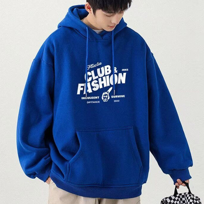 M-5XL 5 สีแฟชั่นเกาหลี Plus ขนาด Casual Simple พิมพ์หลวม Hooded Sweatshirt ผู้ชาย