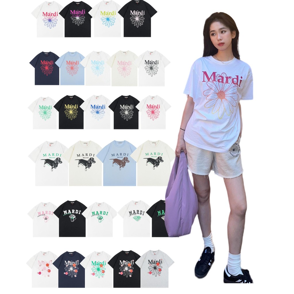 (จัดส่งตลอด 24 ชั่วโมง）Angle Official ประเทศเกาหลีใต้ Mardi แขนสั้น ดอกเดซี่ สุนัขพันธุ์ดัชชุน เสื้อพิมพ์ลาย เสื้อยืด