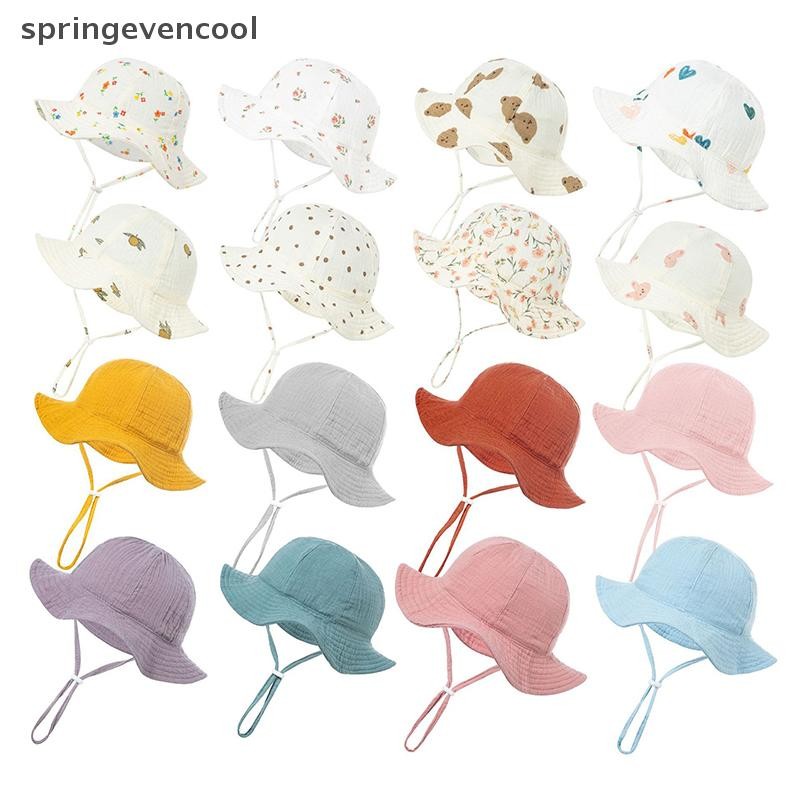 Springevencool เด็กหมวกผ้าฝ้ายเด็กใหม่หมวกกลางแจ้งชายหญิงพิมพ์ปานามาหมวก Unisex ชายหาดหมวกตกปลา Springevencool