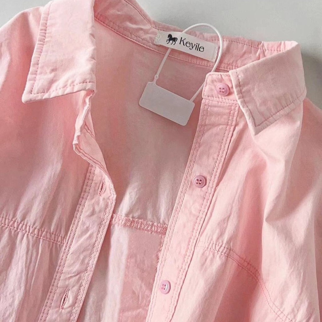 เสื้อเชิ้ตตัวในผ้าฝ้ายแท้สีชมพูฤดูใบไม้ผลิสำหรับผู้หญิงเสื้อใหม่สำหรับฤดูใบไม้ผลิ2024เสื้อตัวในทรงหลวมสำหรับคนตัวเล็ก