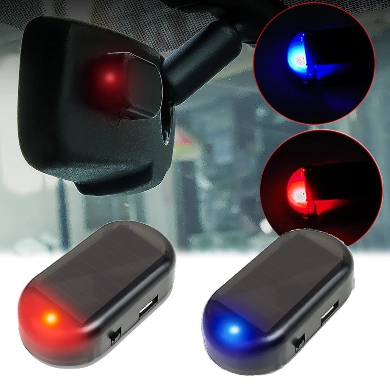 พลังงานแสงอาทิตย์ + USB LED กระพริบเลียนแบบปลอมรถความปลอดภัย Lihgt จําลอง Dummy Alarm คําเตือนไร้สาย Anti-theft Cation โคมไฟ