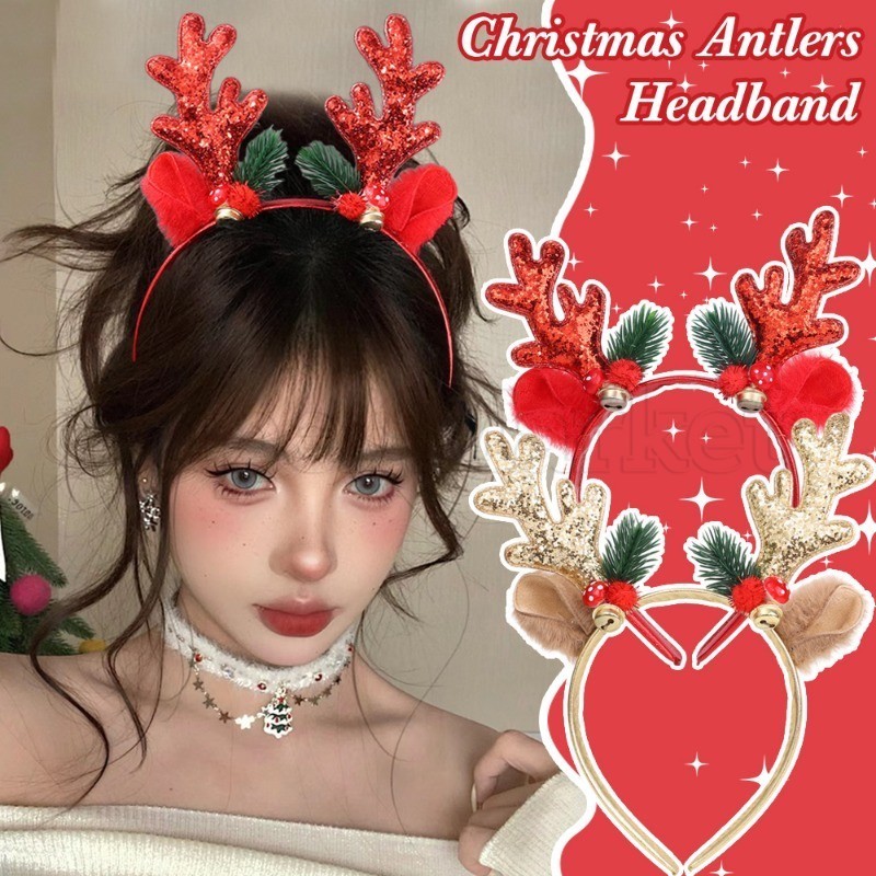 [ แนะนํา] ที่คาดผมเขากวางกวางธีมคริสต์มาส - กิ๊บติดผมตกแต่งคริสต์มาส - ห่วงผมสาวน่ารักคริสต์มาส - เครื่องประดับผมห