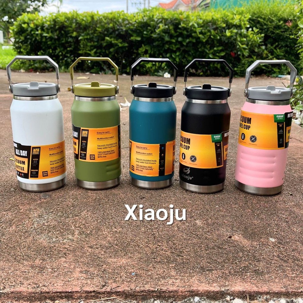 XIAOJU กระติกน้ำเก็บอุณหภูมิร้อน / เย็น พร้อมฝาหูหิ้วหลอดดูด ขนาด 1000ml / 1400ml สแตนเลส 304 บรรจุได้เยอะ