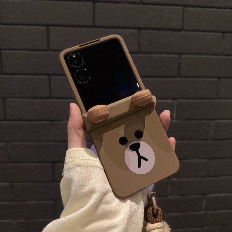 บราวน์หมีหูสามมิติ Xiaomi mixflip เคสมือถือ Honor vflip/nova แบบพกพา pocket2ชุด