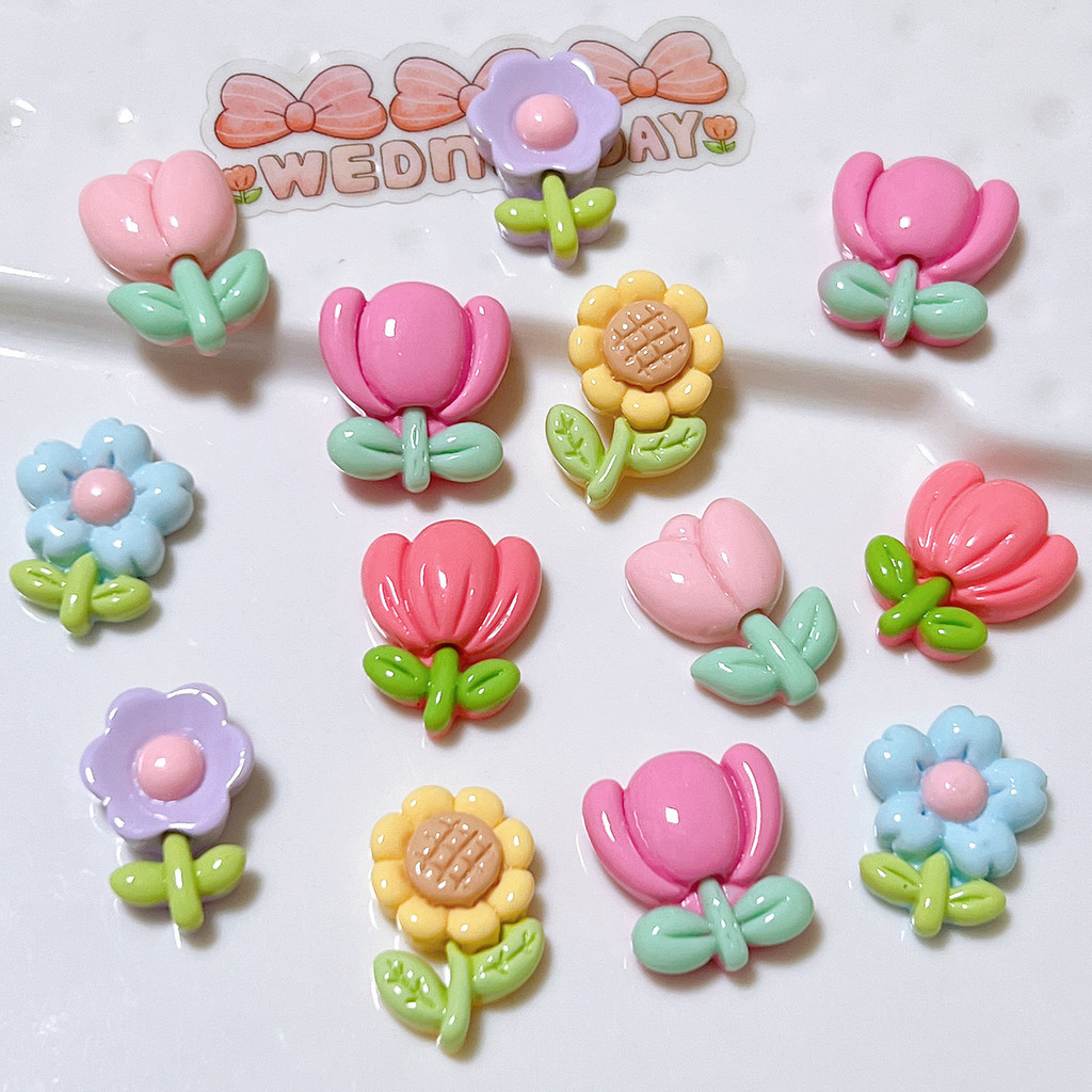 อุปกรณ์เรซินดอกทิวลิปมันวาวคลิปหนีบผมซิลิโคน DIY เคสโทรศัพท์ทำจากวัสดุแฮนด์เมด