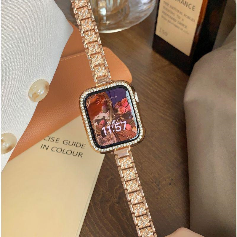 Sparkling Diamond Ladies Luxury Fine Items สายโลหะกรณี Series 10 46 มม.40 มม.41 มม.42 มม.44 มม.45 มม.38 มม.49 มม.Iwatch Series สําหรับ Iwatch 10 9 8 7 SE 6 5 4 3