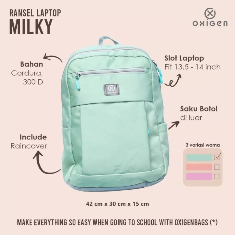 Akap Colectiion - Oxigen Series - กระเป๋าเป้ทํางาน/โรงเรียนรุ่น Milky