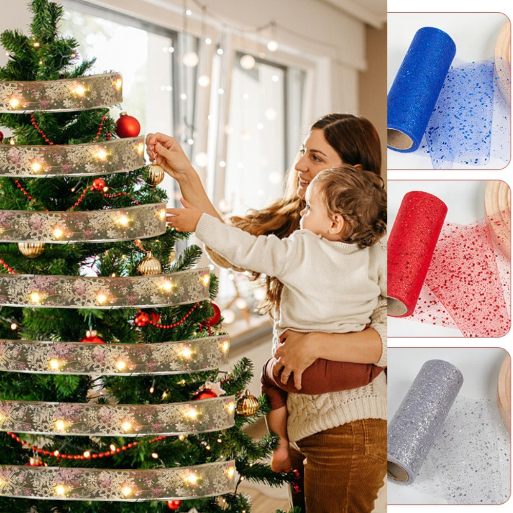 10 หลาคริสต์มาสGlitter Tulleม้วนGcolorfulเลื่อมSer Roll DIYตกแต่งต้นคริสต์มาสXmas Treeตกแต่งPropsพวงหรีดคริสต์มาสตาข่ายริบบิ้นตกแต่งบ้าน