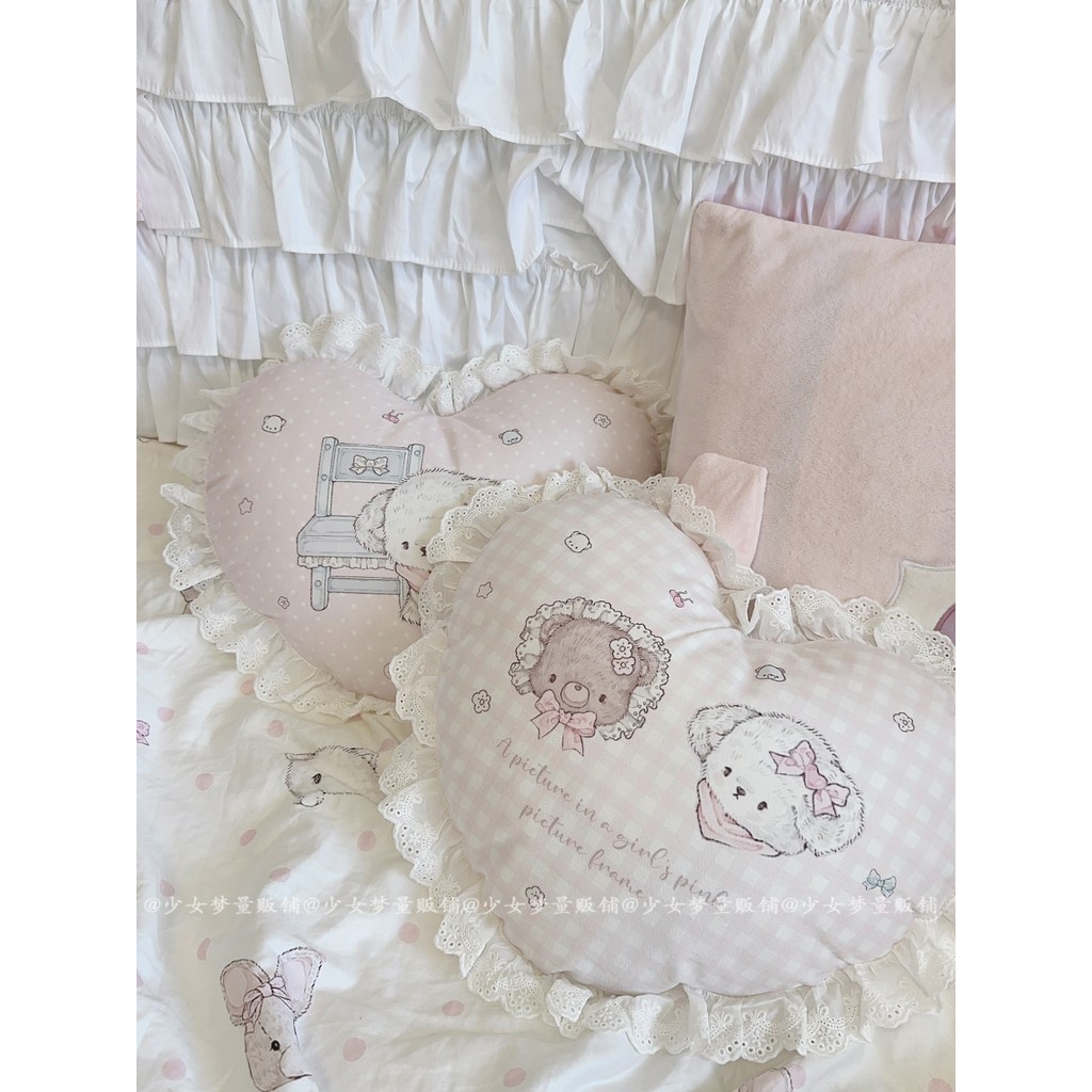 สาวฝันเดิมหมีน้อยลูกสุนัขรักหมอนเบาะน่ารักห้องนอนห้องนอนที่ถอดออกได้สองด้านลูกไม้ของขวัญ