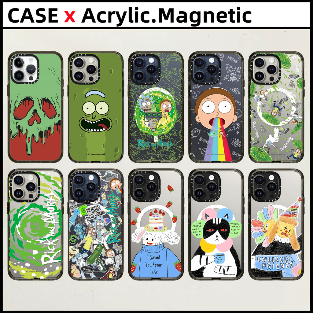 Casetifykina และ Tamอะคริลิคปลอกแม่เหล็กสําหรับ iPhone 15 16 Pro Max 14 15 16 Plus กรณีวิทยาศาสตร์แฟชั่นแกะสลักด้านข้างตัวอักษรฝาครอบป้องกัน