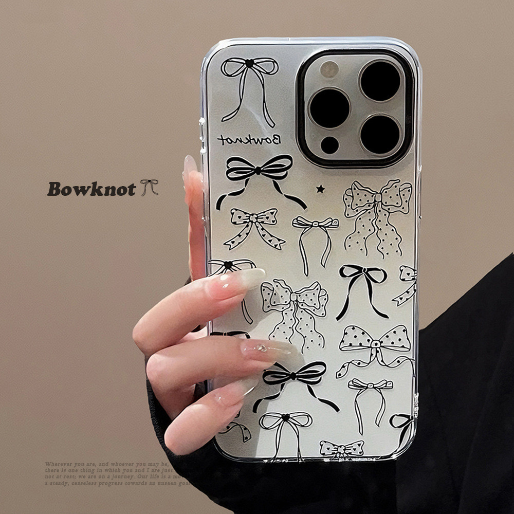 สายสีดําโปร่งใส bow drop Resistanceเคสโทรศัพท์TpuสําหรับApple iphone 11 12 13 14 15 16 pro max plus x xr xs max 7 8 plus se2020