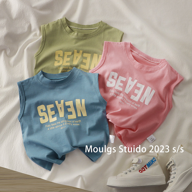 เสื้อคอตตอน100% สำหรับเด็กฤดูร้อนเสื้อกล้ามไหล่กว้างสไตล์เกาหลีเสื้อยืดแขนกุดเด็กชายและเด็กหญิง