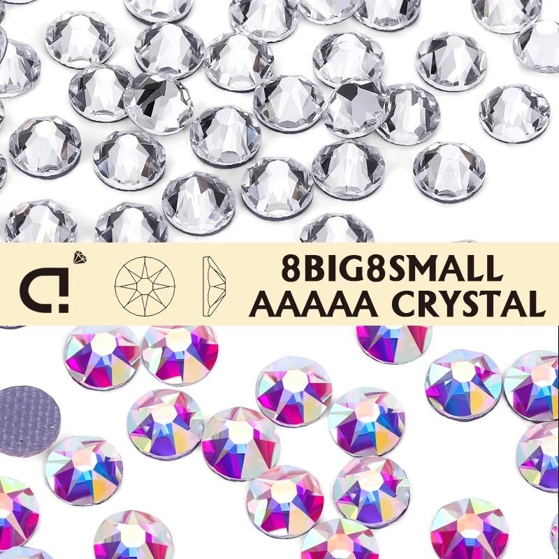 Aaaaa แก้ว Ctystal 8big 8small Cut Glass Glitter Hot Fix Rhinestone Iron On ชุดแต่งงานตกแต่ง