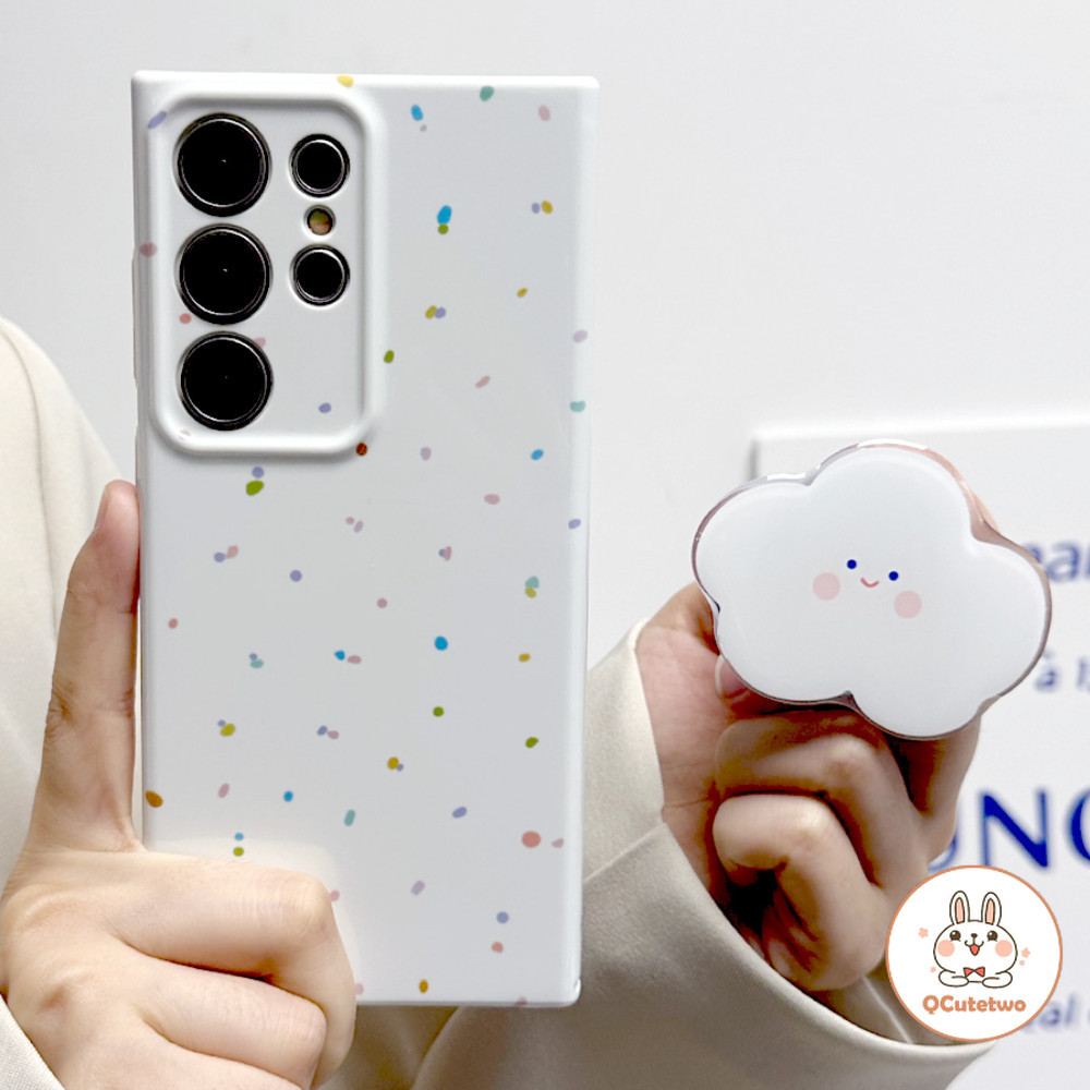 Ins Cloud Stand Holder เคสโทรศัพท์สําหรับ Samsung S24Ultra S23 Plus S22 Ultra A14 A54 A12 A13-4G A21S A23 A53-5G สีสัน Polka Dot Anti-Dirt Hard TPU ฝาหลัง