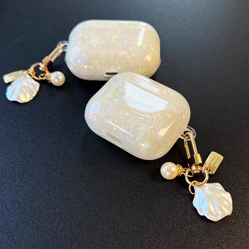 Dreamy Pearl Shell Soft Case พร้อมพวงกุญแจสําหรับ Airpods Pro 2 Airpods 3 2 1 หูฟังไร้สายอุปกรณ์เสริมกล่องหูฟังฝาครอบ
